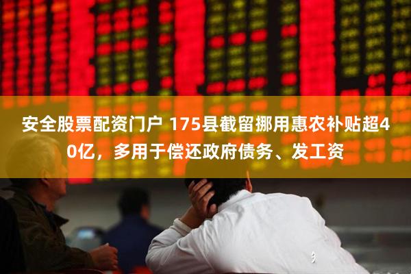 安全股票配资门户 175县截留挪用惠农补贴超40亿，多用于偿还政府债务、发工资